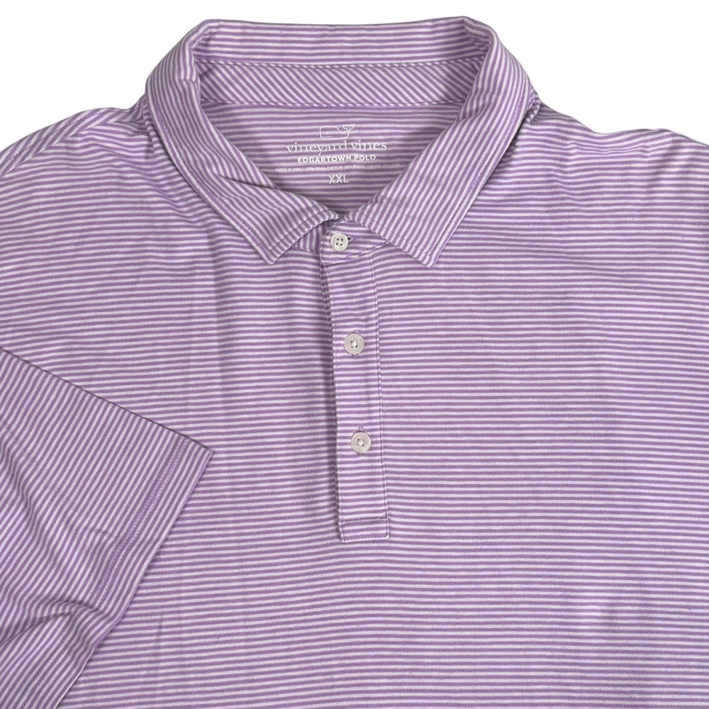 Vineyard Vines Edgartown Polo Shirt Purple White Stripe Short Sleeve Mens XXL
